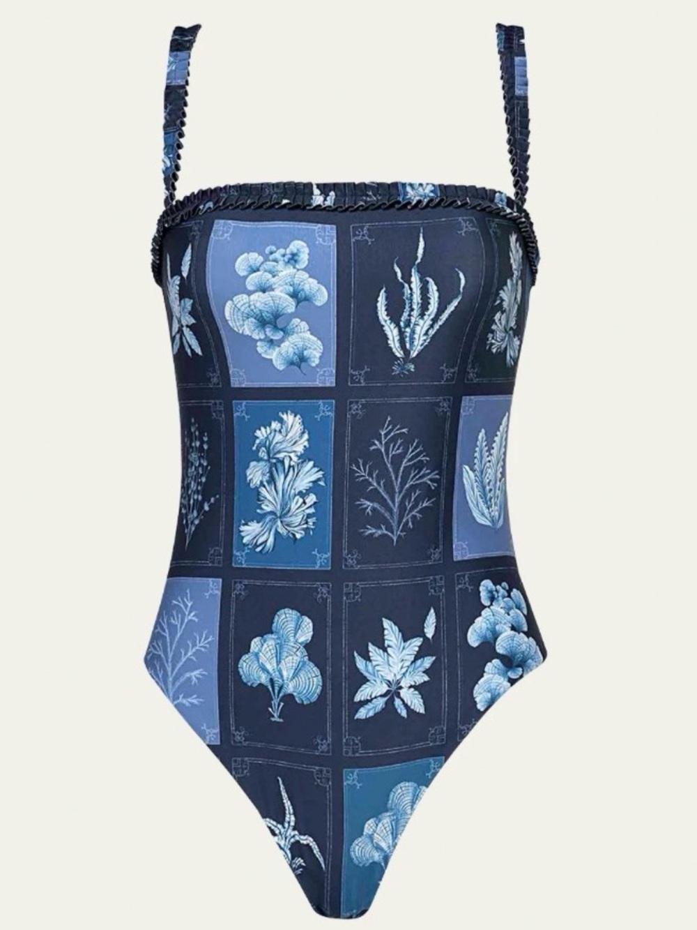 Agua by Agua Bendita Limon Algae Navy Blue Botanical Print One Piece Swimsuit L